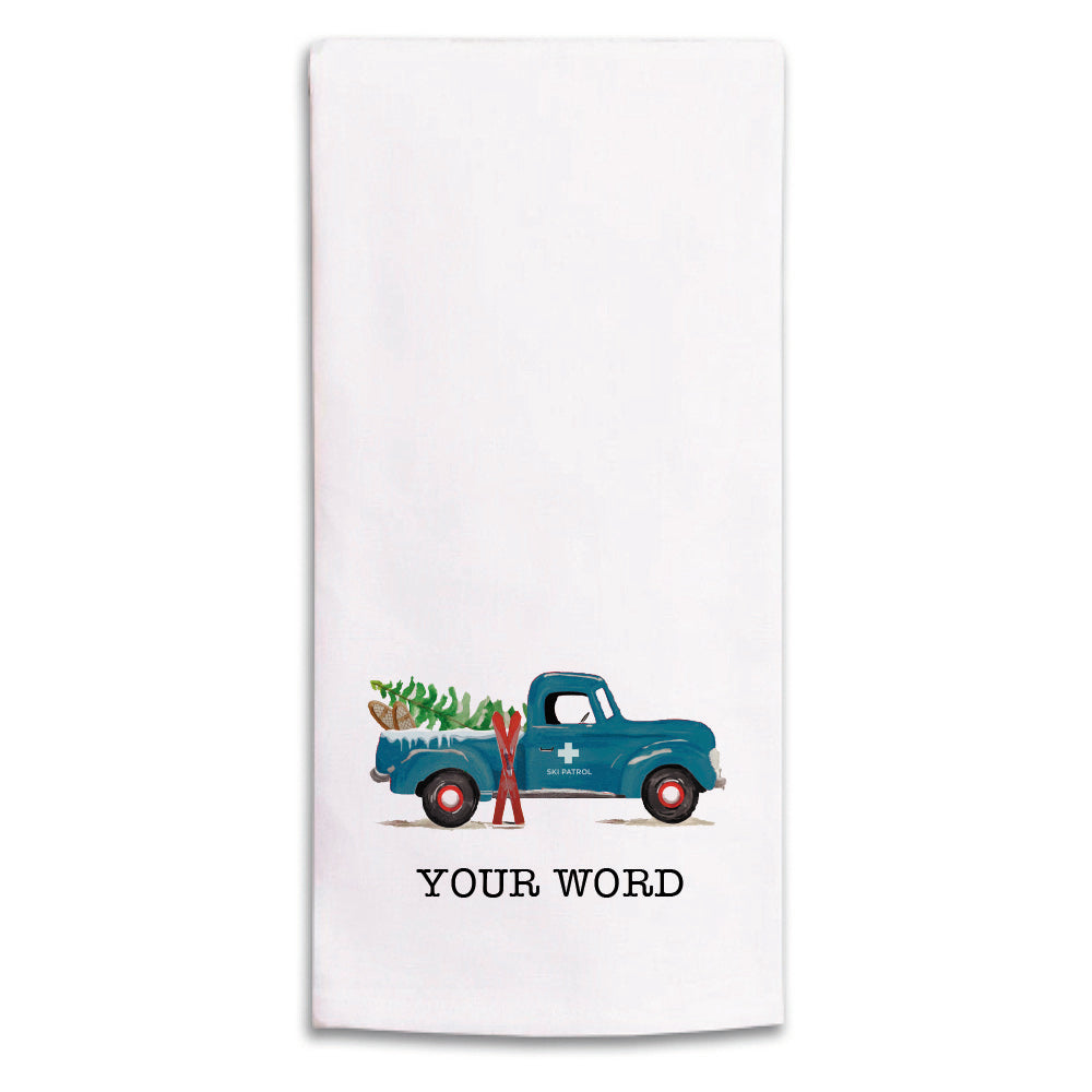 Ski Patrol Truck Personalized Tea Towel