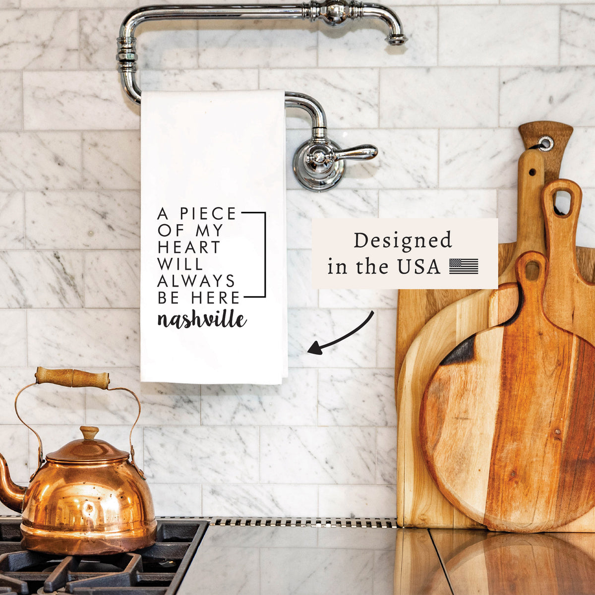 My Heart Will Always Be Here Personalized Tea Towel