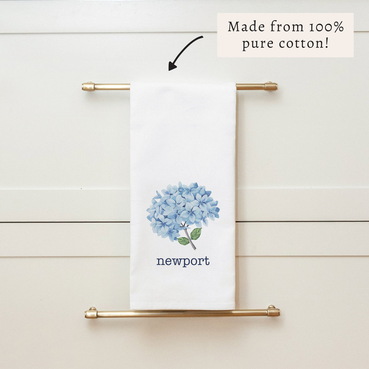 Blooming Hydrangea Personalized Tea Towel
