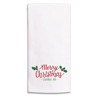 Merry Christmas Holly Personalized Tea Towel