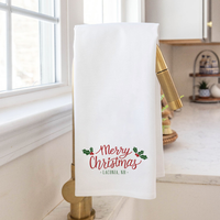 Merry Christmas Holly Personalized Tea Towel
