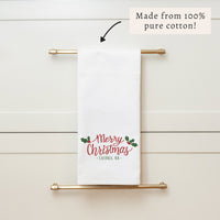 Merry Christmas Holly Personalized Tea Towel