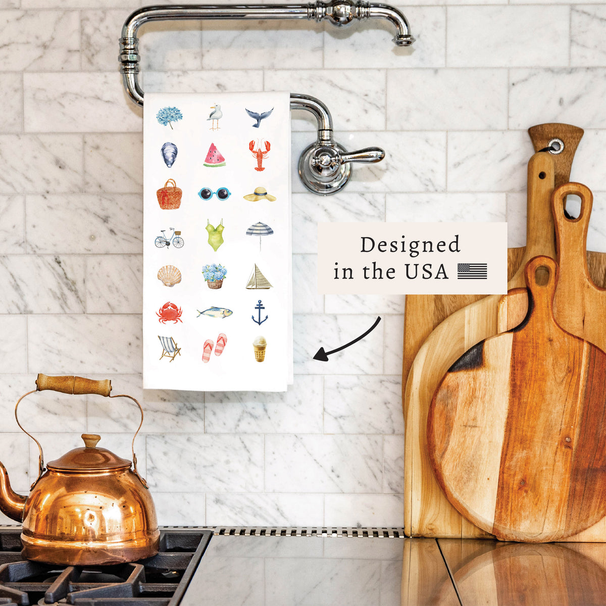 Beach Icons Tea Towel