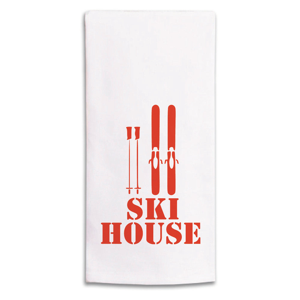 Ski House Red Tea Towel