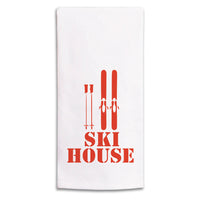 Ski House Red Tea Towel