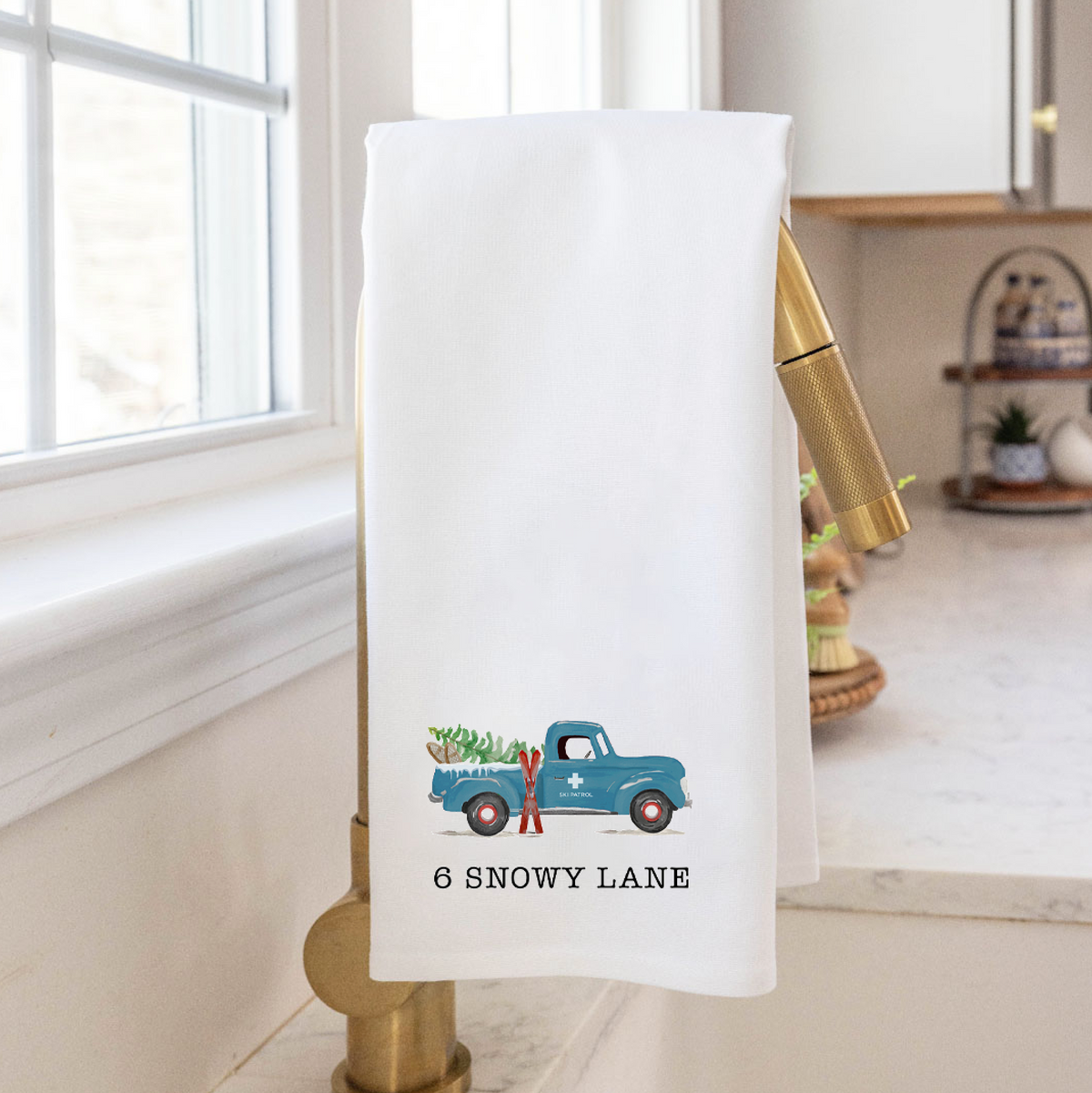 Ski Patrol Truck Personalized Tea Towel