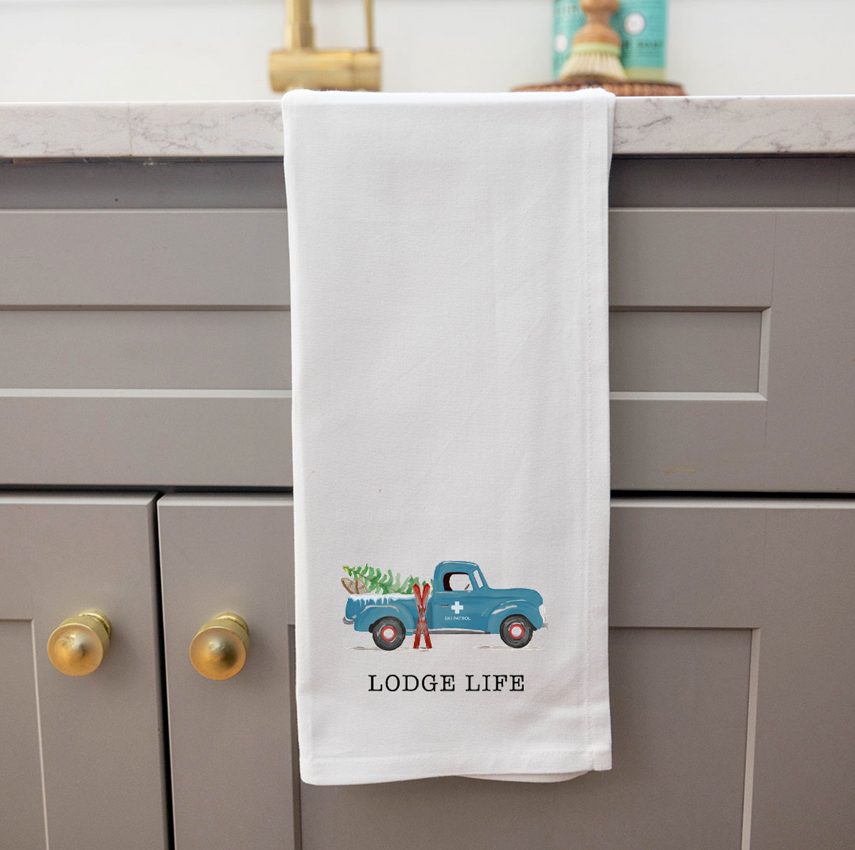 Ski Patrol Truck Personalized Tea Towel