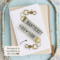 Nantucket Whale Tail Coordinates Nautical  Blue Keychain