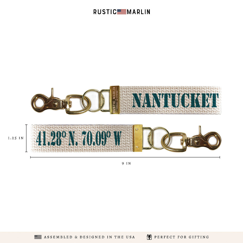 Nantucket Coordinates Nautical Blue Keychain