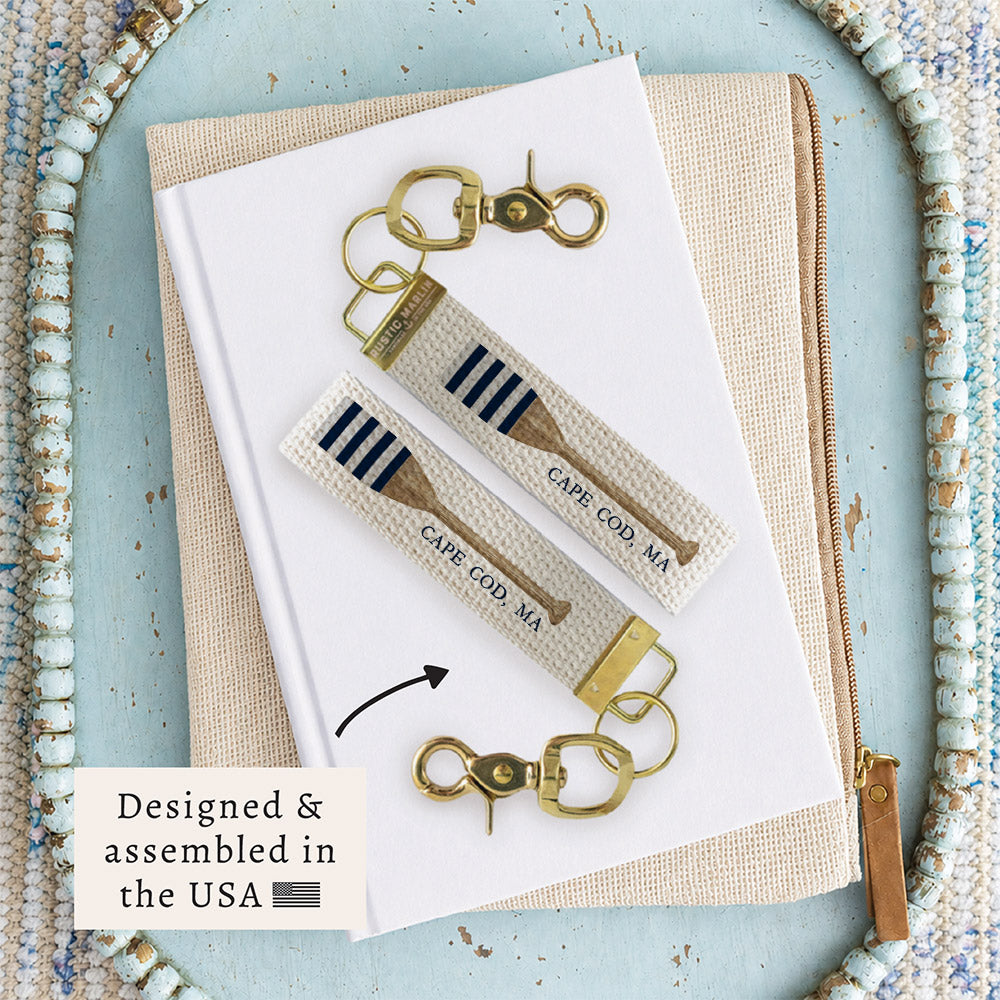 Striped Oar Personalized Keychain