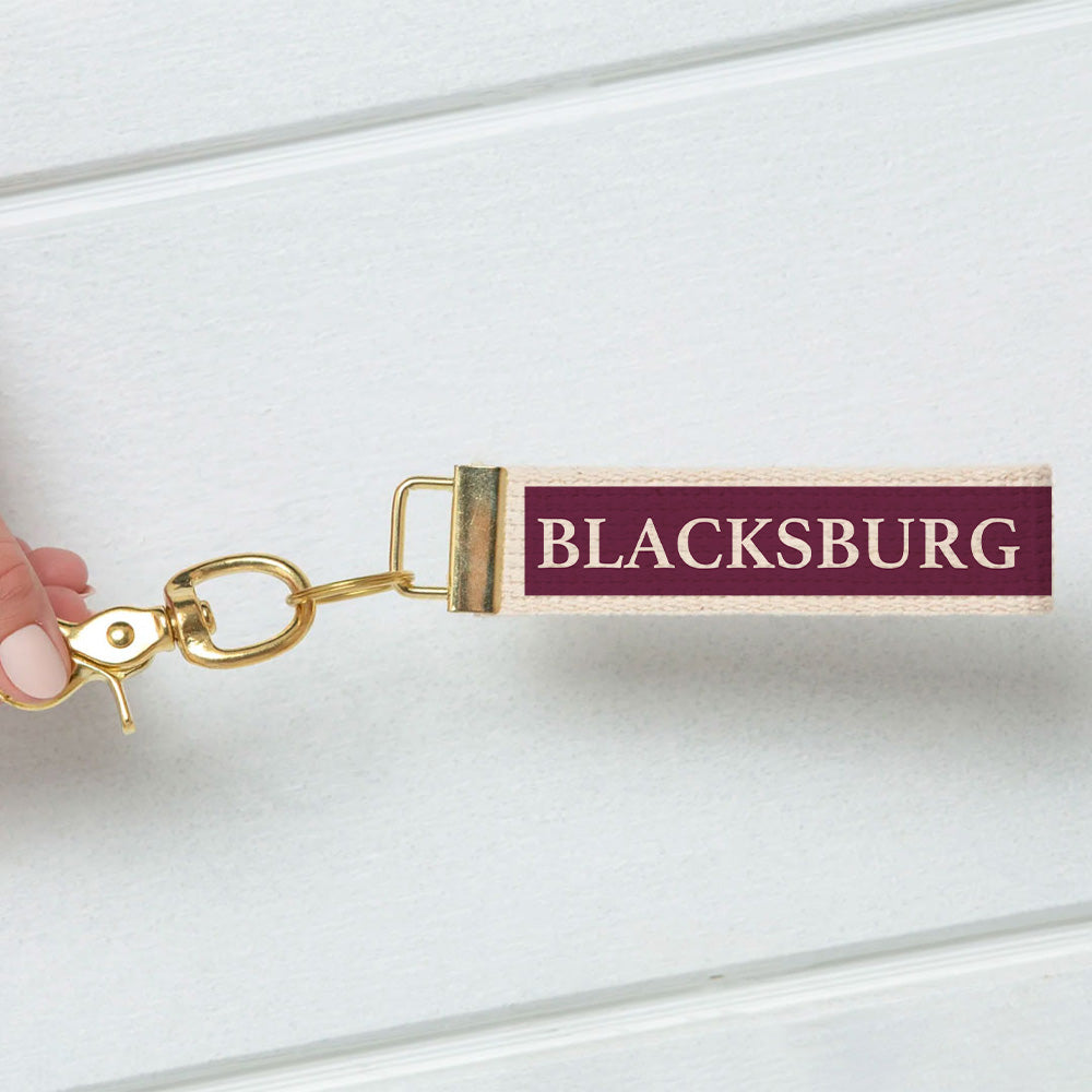 Blacksburg White Letters Keychain