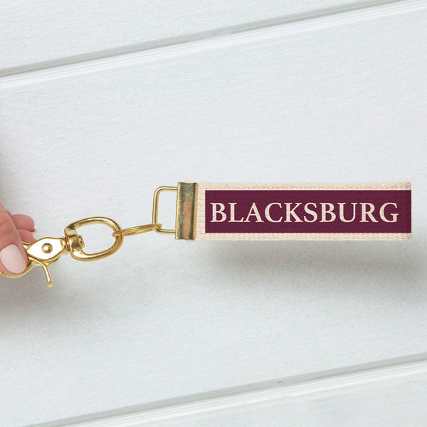 Blacksburg White Letters Keychain