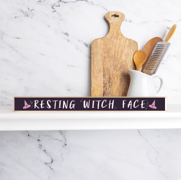 Resting Witch Face Halloween Skinny Wooden Sign