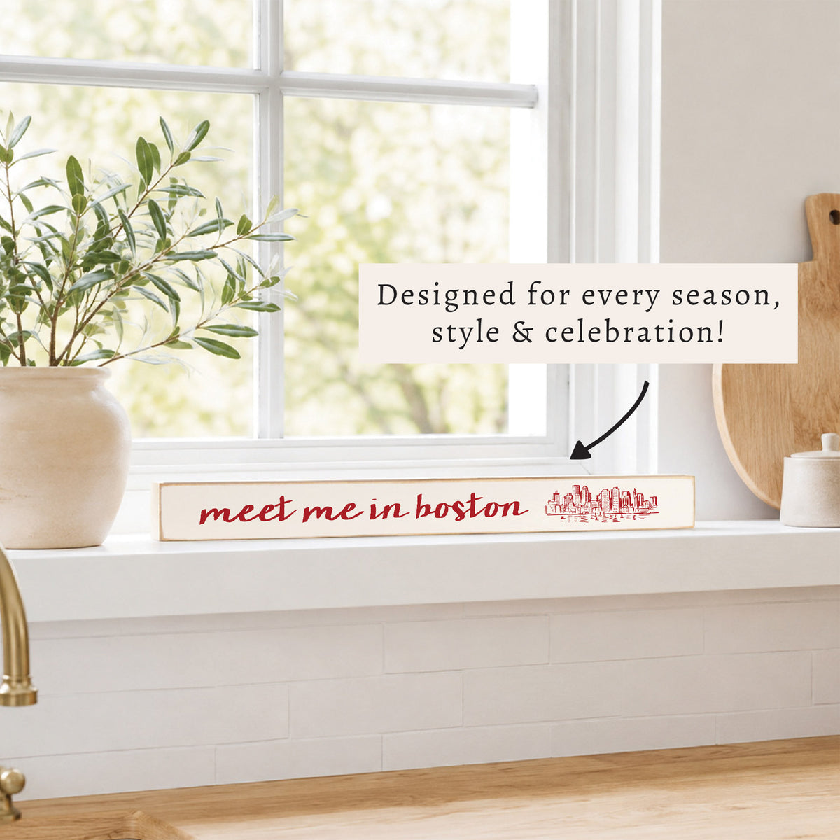 Meet Me In Boston Brick Red Skyline Skinny Sign