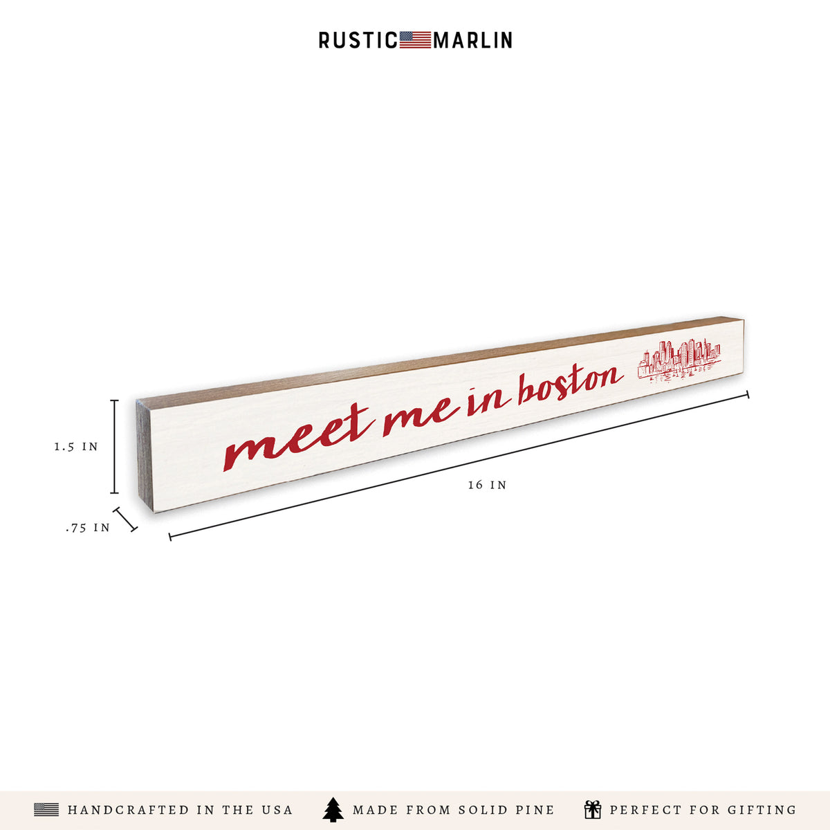 Meet Me In Boston Brick Red Skyline Skinny Sign