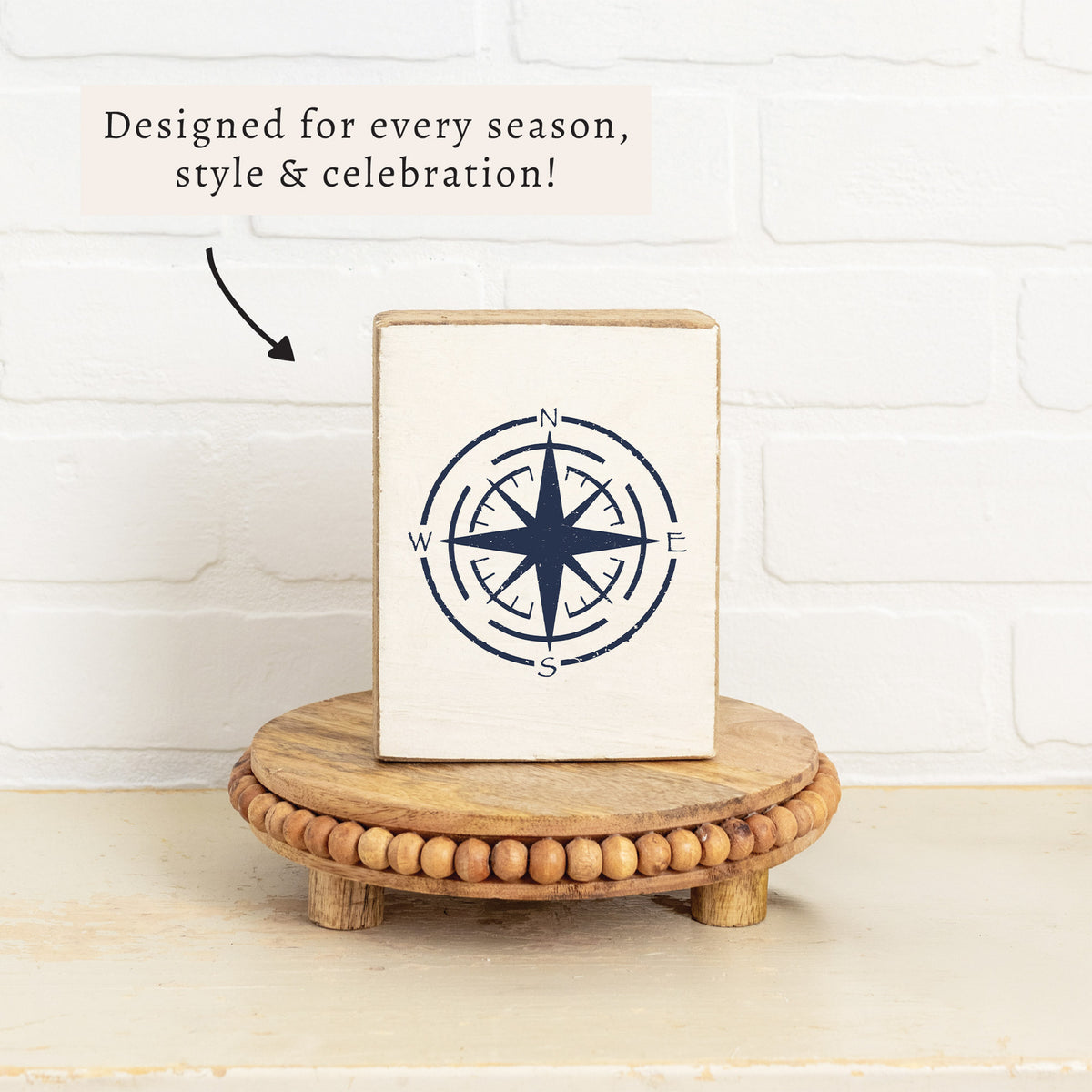 Navy Compass Block Sign