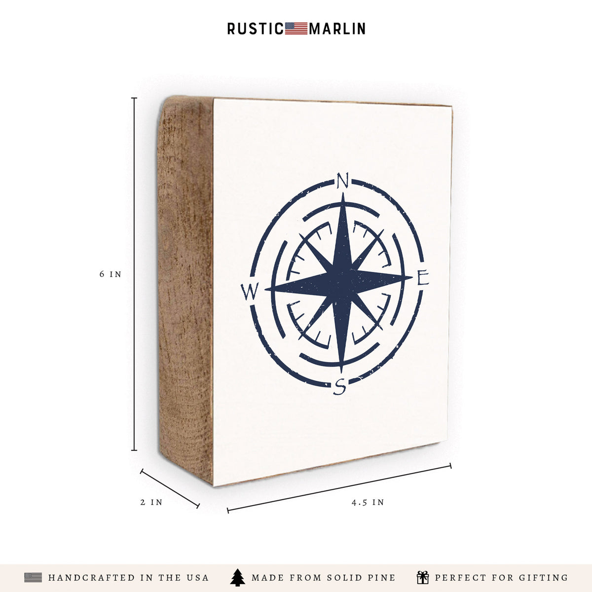 Navy Compass Block Sign