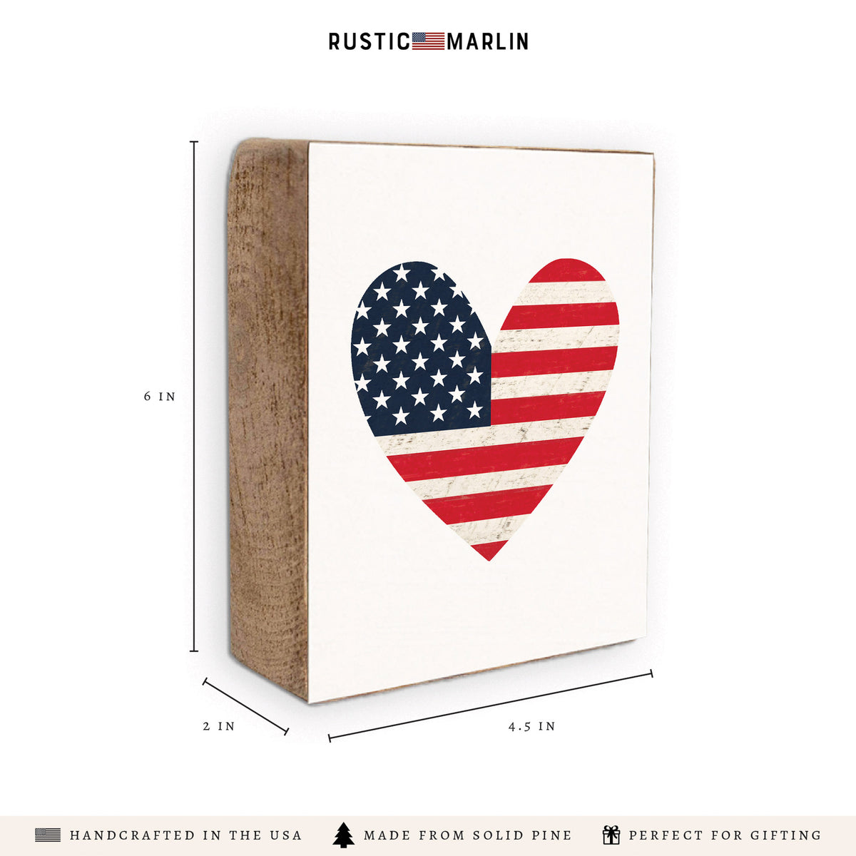 American Flag Heart Block Sign