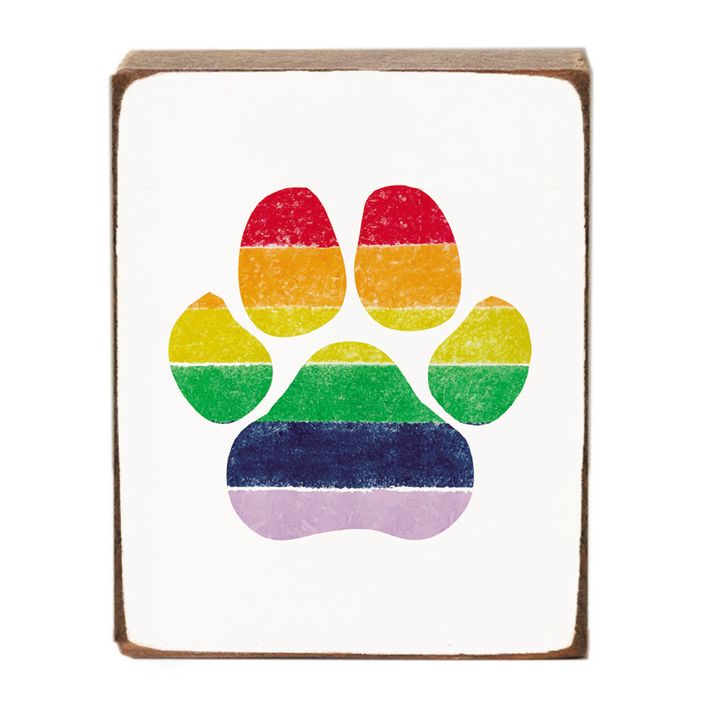 Rainbow Paw Print Block Sign