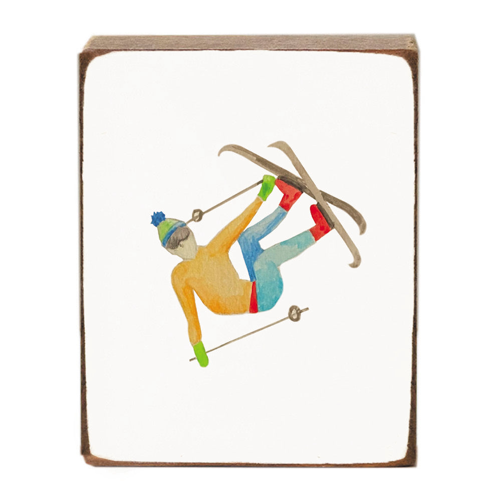 Watercolor Skier Block Sign