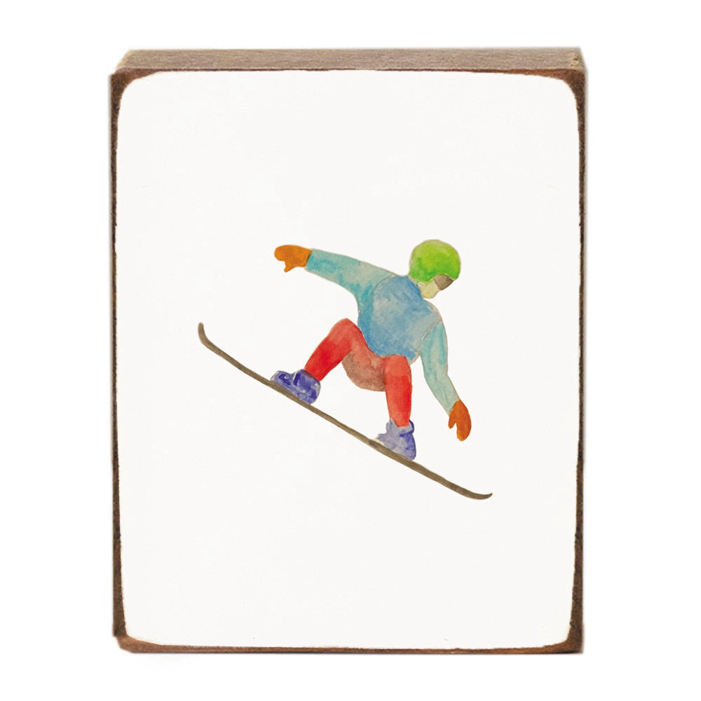 Watercolor Snowboarder Block Sign