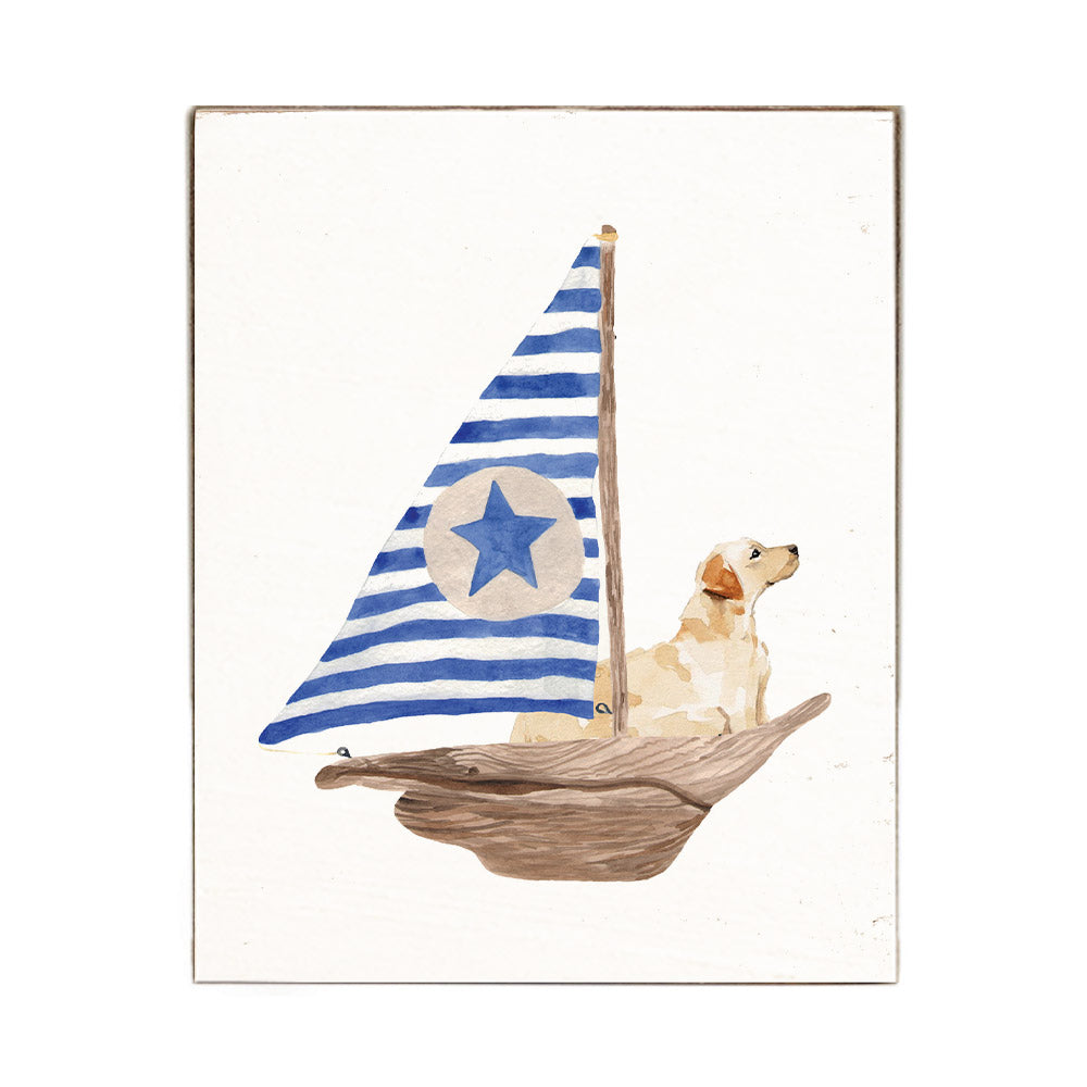 Sailboat + Golden Dog Block Sign