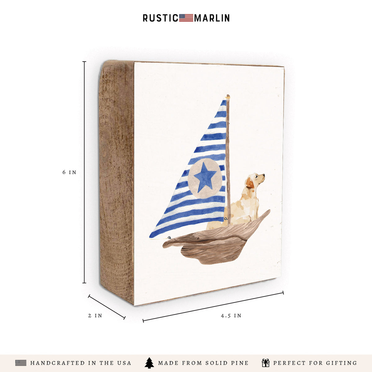 Sailboat + Golden Dog Block Sign