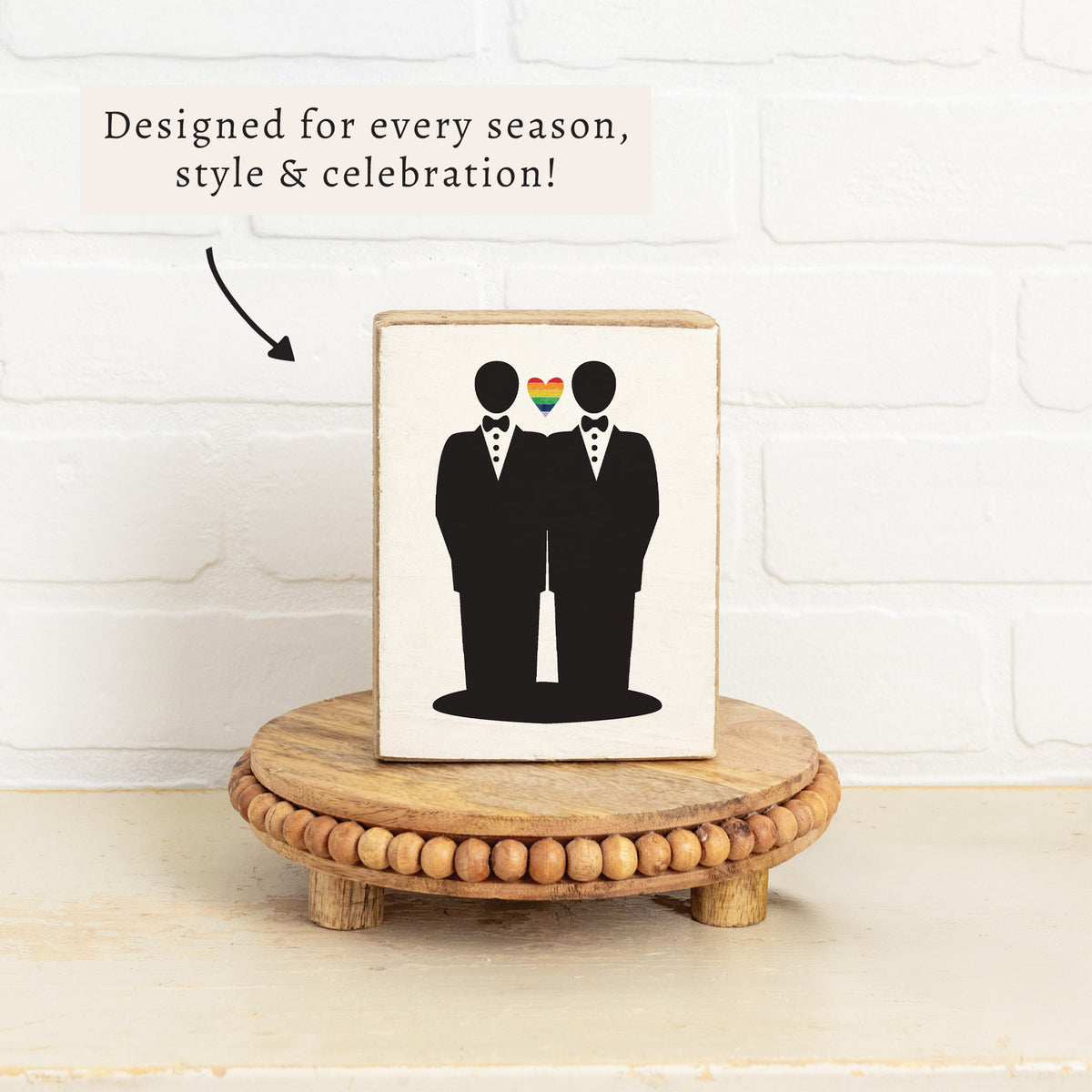 Grooms Rainbow Heart Block Sign