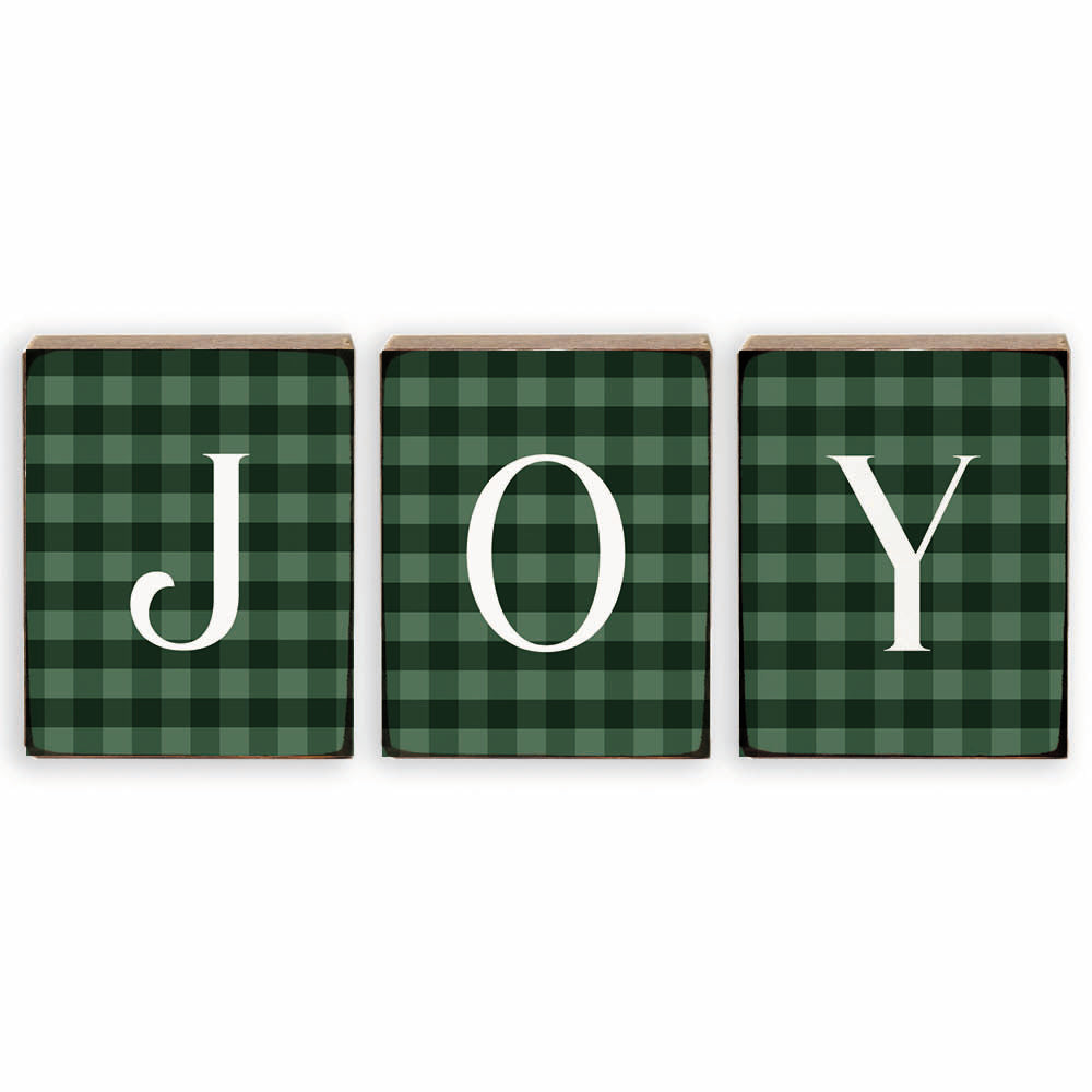 Joy Green Plaid Decorative Block Bundle