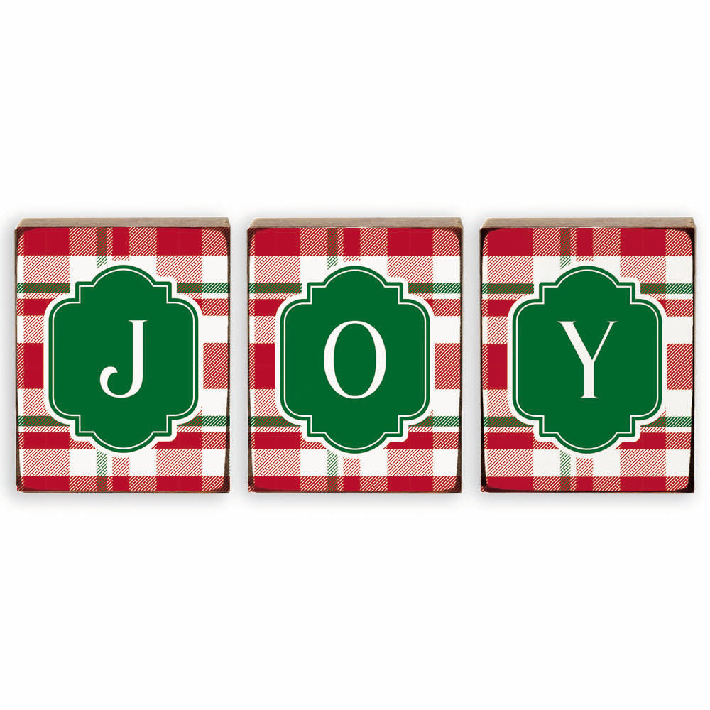 Joy Holiday Plaid Decorative Block Bundle
