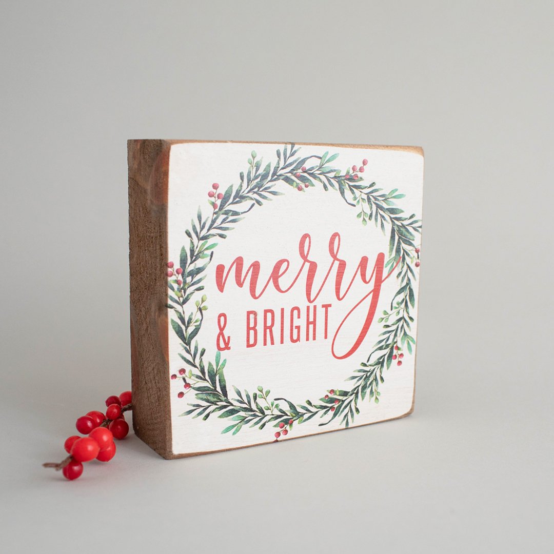 Merry And Bright Block Sign