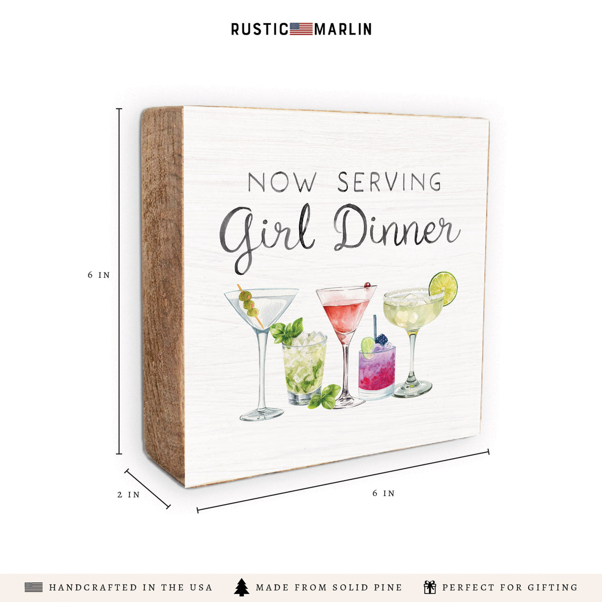 Now Serving Girl Dinner Block Sign