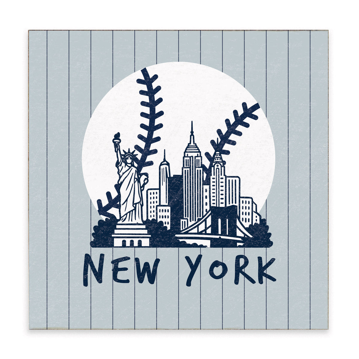 New York Skyline Baseball Wooden Block