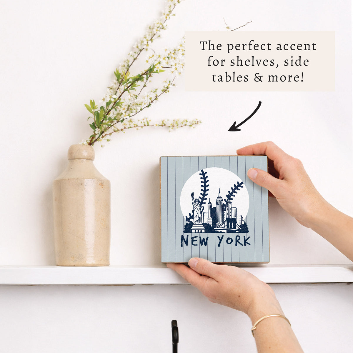 New York Skyline Baseball Wooden Block
