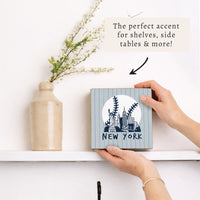 New York Skyline Baseball Wooden Block