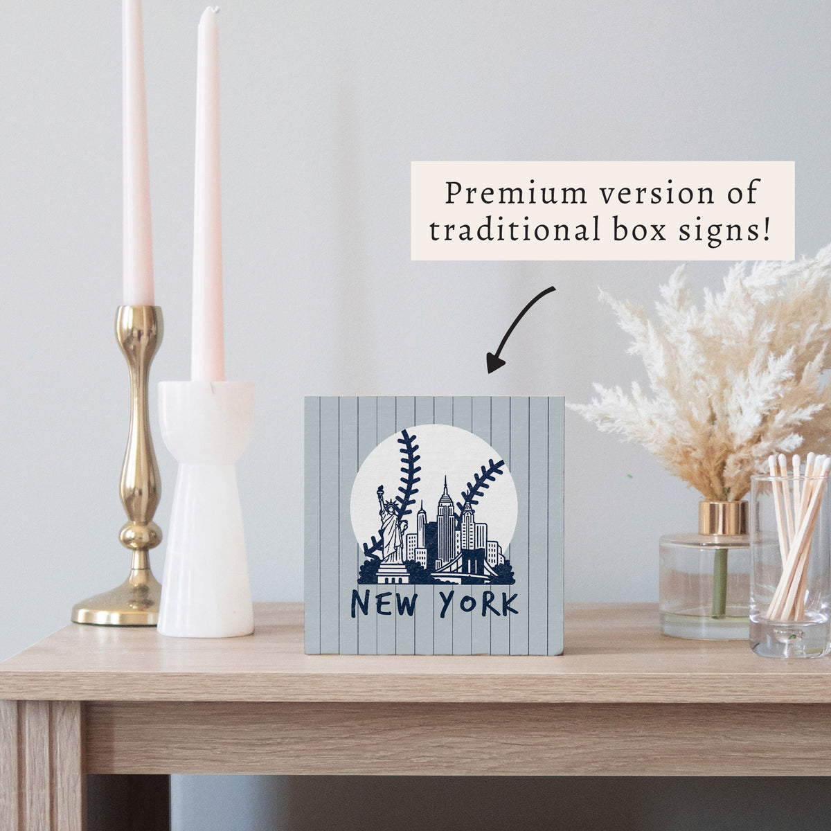 New York Skyline Baseball Wooden Block