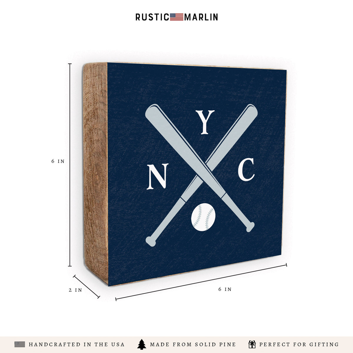 New York Crossed Bats Baseball Block Sign
