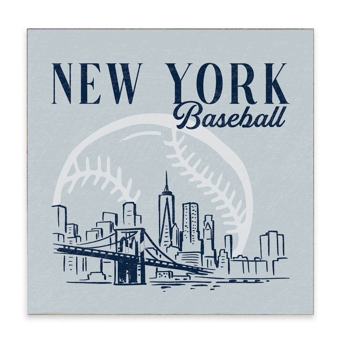 New York Baseball Skyline Wooden Block