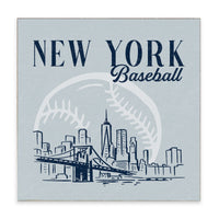 New York Baseball Skyline Wooden Block