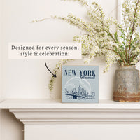 New York Baseball Skyline Wooden Block