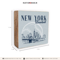 New York Baseball Skyline Wooden Block