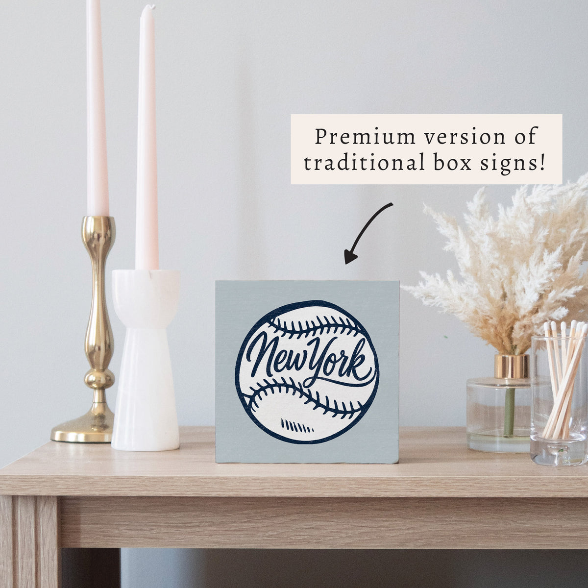New York Baseball Ball Wooden Block