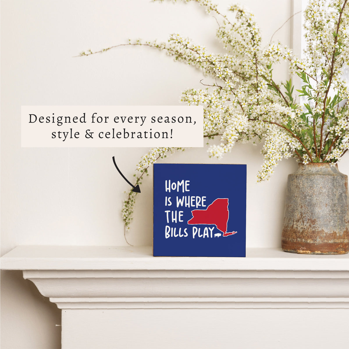 Home Is Where Bills Play New York Block Sign | Wood Decor