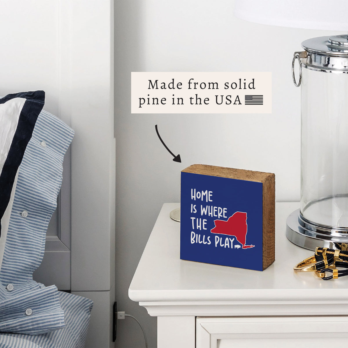 Home Is Where Bills Play New York Block Sign | Wood Decor