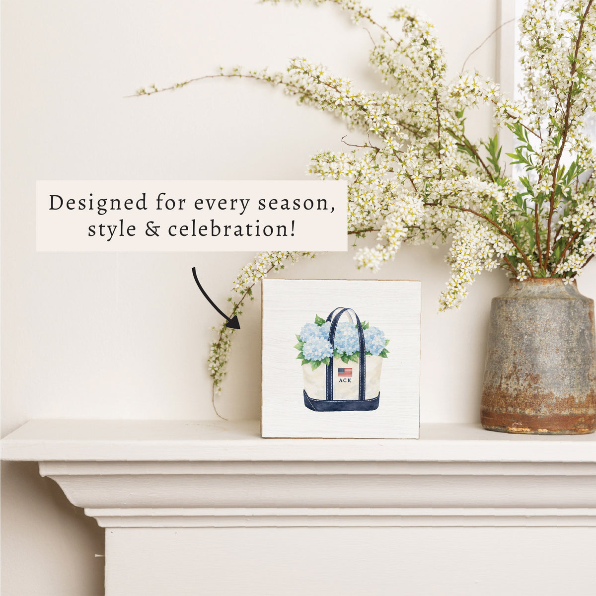 Hydrangea Nantucket Tote Block Sign