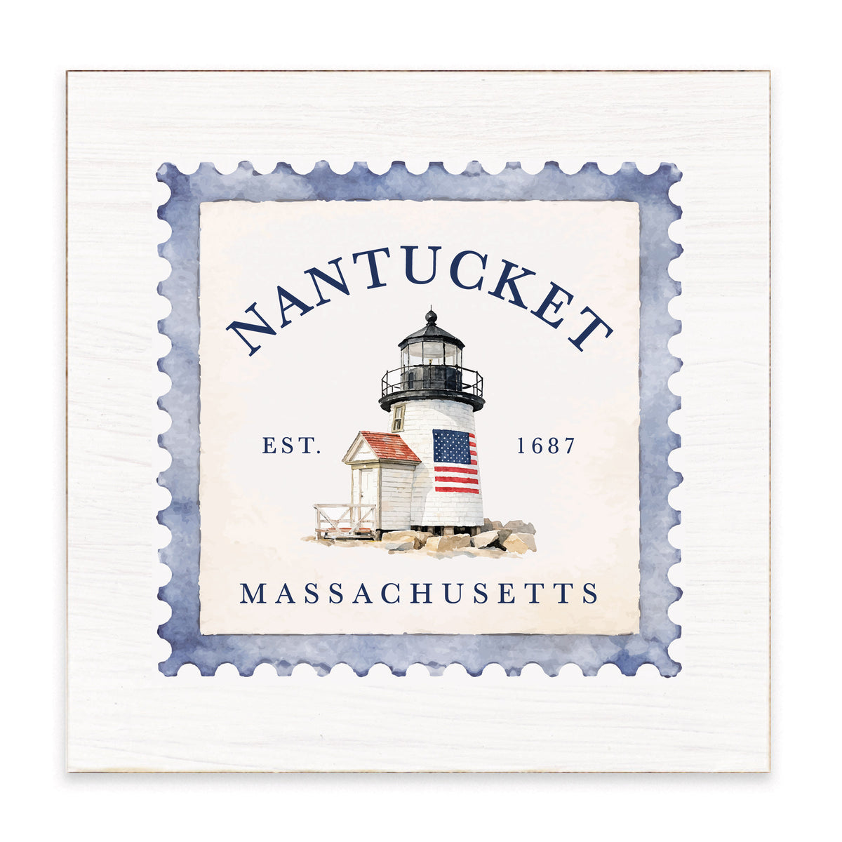 Nantucket Brant Point Lighthouse Stamp Block Sign