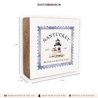 Nantucket Brant Point Lighthouse Stamp Block Sign