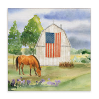 Horse American Flag Barn Block Sign