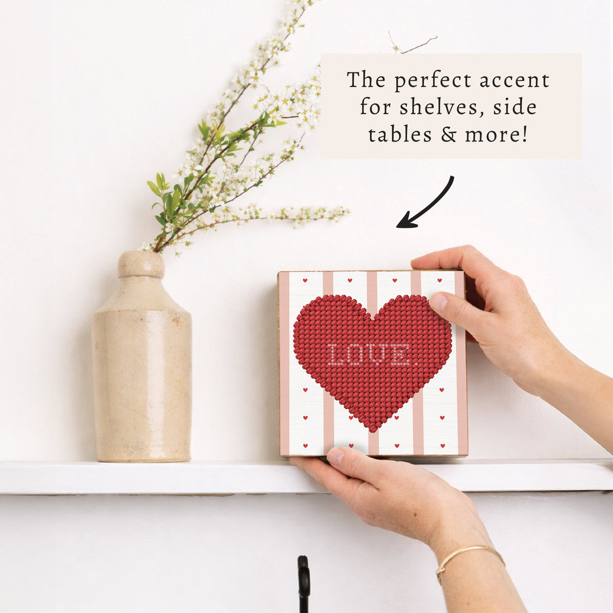 Love Heart Printed Needlepoint Block Sign