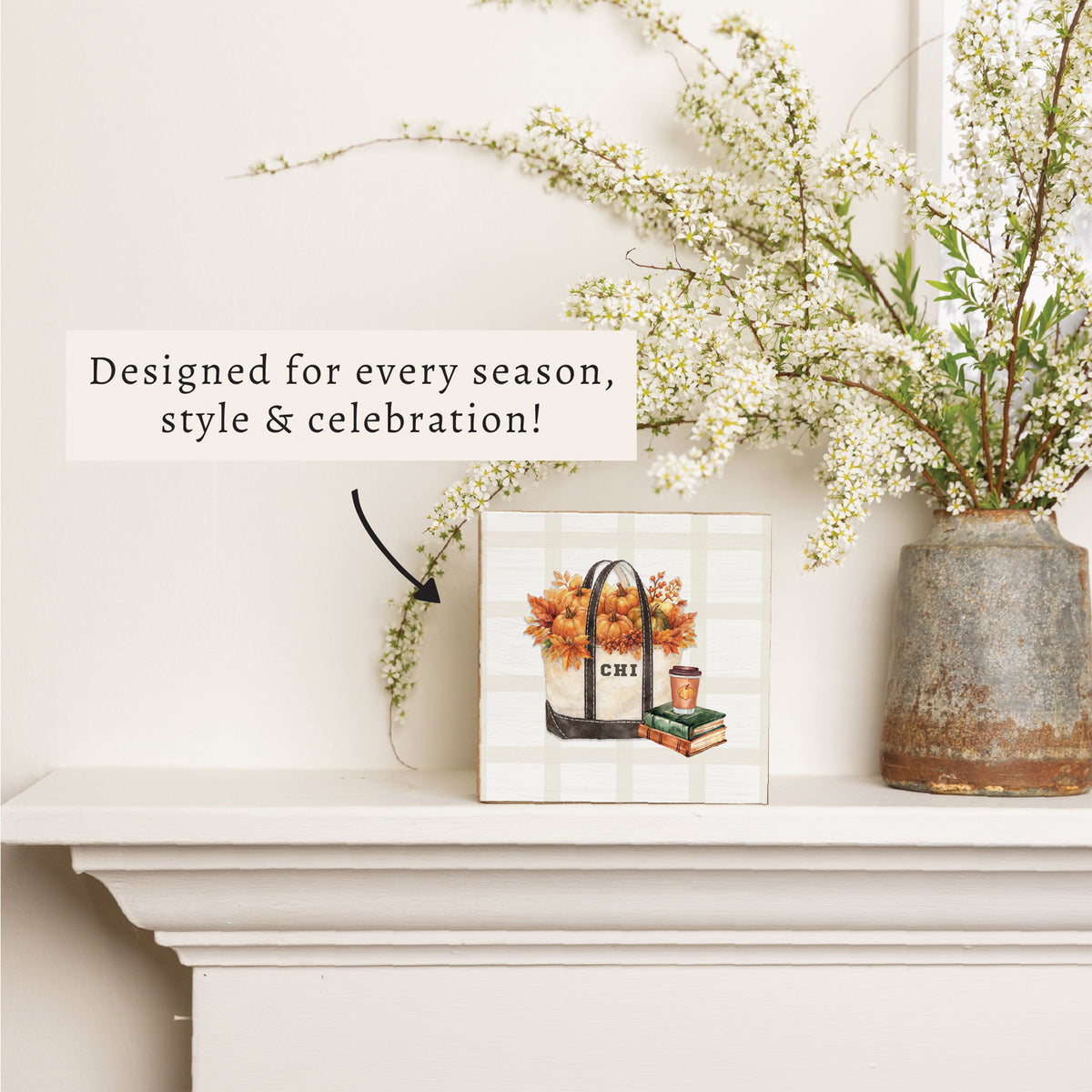 Chicago Fall Boat Tote Block Sign